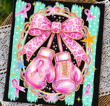 Breast Cancer Boxing Gloves, Stripes & Bow Graphics